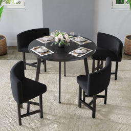 100 cm Round Black Small Nesting Dining Table Set for 4 Black Upholstered Chairs - thumbnail 8