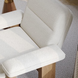 Solid Wood Accent Chair Boucle Armchair for Living Room in White - thumbnail 9