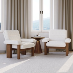 Solid Wood Accent Chair Boucle Armchair for Living Room in White - thumbnail 2