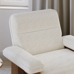 Solid Wood Accent Chair Boucle Armchair for Living Room in White - thumbnail 8
