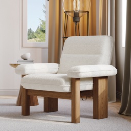 Solid Wood Accent Chair Boucle Armchair for Living Room in White - thumbnail 1