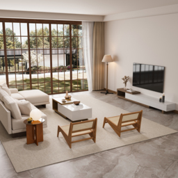 Living Room Sofa Couch Set Fabric L-Shaped White Modular Sectional Sofa & White & Walnut Coffee Table Set - thumbnail 3