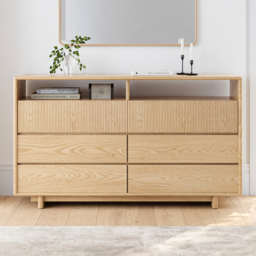 Wood 1200 mm Mid-Century Modern 6-Drawer Dresser with Shelves - thumbnail 2