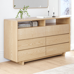 Wood 1200 mm Mid-Century Modern 6-Drawer Dresser with Shelves - thumbnail 5