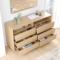 Wood 1200 mm Mid-Century Modern 6-Drawer Dresser with Shelves - thumbnail 3