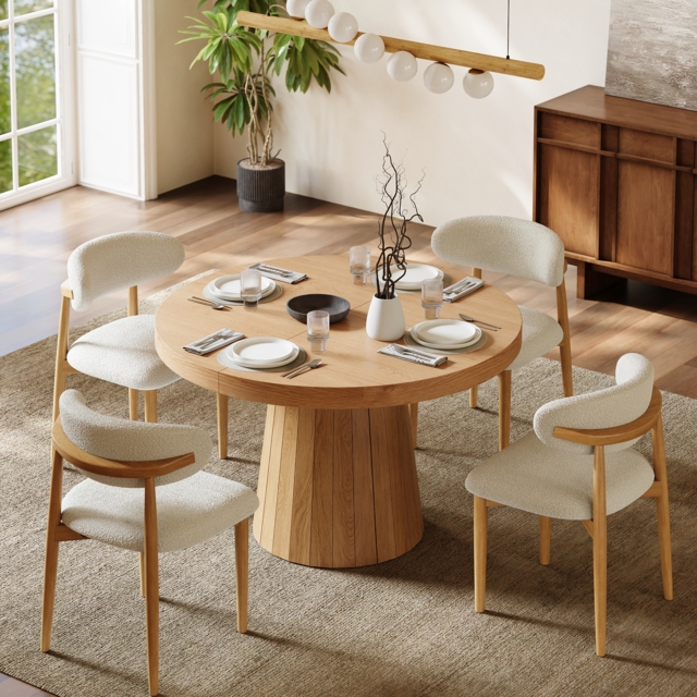 "Dining Set 39""-55"" Japandi Extendable Dining Table Natural with 4 Chairs" - image 1