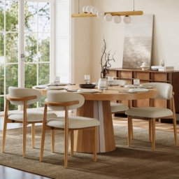 "Dining Set 39""-55"" Japandi Extendable Dining Table Natural with 4 Chairs" - thumbnail 4