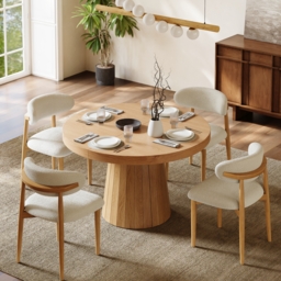 "Dining Set 39""-55"" Japandi Extendable Dining Table Natural with 4 Chairs" - thumbnail 1