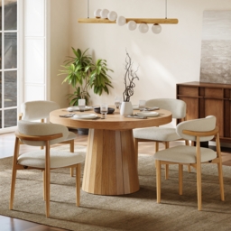 "Dining Set 39""-55"" Japandi Extendable Dining Table Natural with 4 Chairs" - thumbnail 2