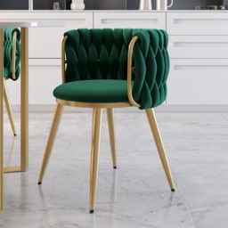 Sweave Nordic Green Barrel Back Dining Chair Round Accent Chair with Velvet Upholstery - thumbnail 2