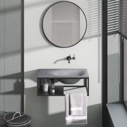610mm Industrial Concrete Floating Bathroom Basin Wall-Mount with Towel Bar & Shelf Grey - thumbnail 2