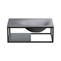 610mm Industrial Concrete Floating Bathroom Basin Wall-Mount with Towel Bar & Shelf Grey - thumbnail 6