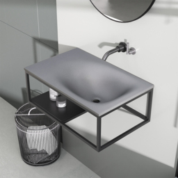610mm Industrial Concrete Floating Bathroom Basin Wall-Mount with Towel Bar & Shelf Grey - thumbnail 4