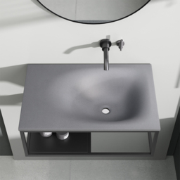 610mm Industrial Concrete Floating Bathroom Basin Wall-Mount with Towel Bar & Shelf Grey - thumbnail 5