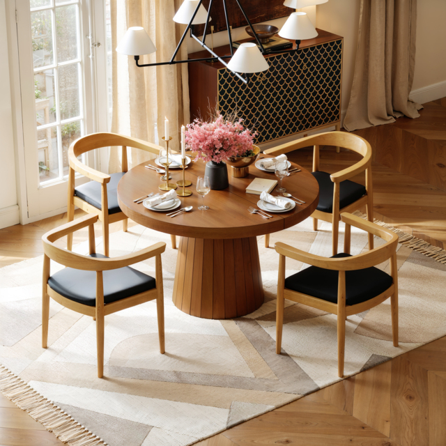 "Extendable Dining Table Set 39""-55"" Japandi Dining Table & 4 Wood Dining Chairs" - image 1