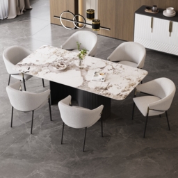 Set of 2 Modern Dining Chairs Chenille Upholstery White & Gray - thumbnail 3
