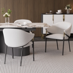 Set of 2 Modern Dining Chairs Chenille Upholstery White & Gray - thumbnail 2