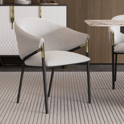 Set of 2 Modern Dining Chairs Chenille Upholstery White & Gray - thumbnail 1