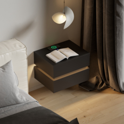 Floating Smart LED Nightstand Wireless Charging Station Bedside Table with Light White - thumbnail 5