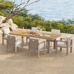 Tevara Rectangle Teak Wood & Aluminium Outdoor Patio Dining Table Modern Yard & Patio Furniture for 6 - 8 Person Teak & Aluminium Outdoor Dining Chair - thumbnail 2