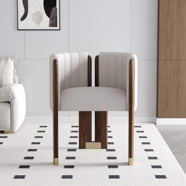 Modern Wood Accent Chair White Microfiber Leather Upholstered Arm Chair Set of 4 - image 1