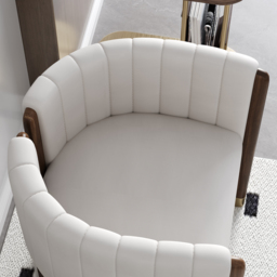 Modern Wood Accent Chair White Microfiber Leather Upholstered Arm Chair Set of 4 - thumbnail 9
