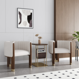 Modern Wood Accent Chair White Microfiber Leather Upholstered Arm Chair Set of 4 - thumbnail 2