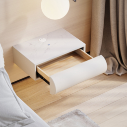 Humply Floating Leather 1-Drawer Smart LED Bedside Table with Sintered Stone Top - thumbnail 6