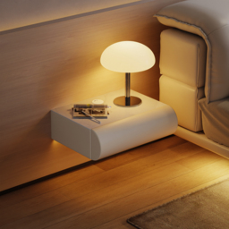 Humply Floating Leather 1-Drawer Smart LED Bedside Table with Sintered Stone Top - thumbnail 1