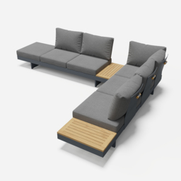 5-Piece L-Shaped Outdoor Sectional Sofa Set with Smokeless Propane Fire Pit Table Yard & Patio Furniture for 6 Person in Grey Cushion & Pillow Included - thumbnail 9