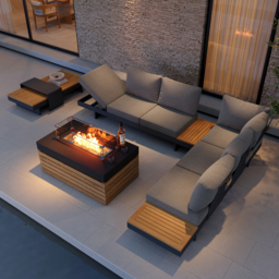 5-Piece L-Shaped Outdoor Sectional Sofa Set with Smokeless Propane Fire Pit Table Yard & Patio Furniture for 6 Person in Grey Cushion & Pillow Included
