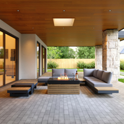 5-Piece L-Shaped Outdoor Sectional Sofa Set with Smokeless Propane Fire Pit Table Yard & Patio Furniture for 6 Person in Grey Cushion & Pillow Included - thumbnail 2