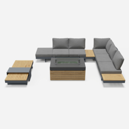 5-Piece L-Shaped Outdoor Sectional Sofa Set with Smokeless Propane Fire Pit Table Yard & Patio Furniture for 6 Person in Grey Cushion & Pillow Included - thumbnail 8