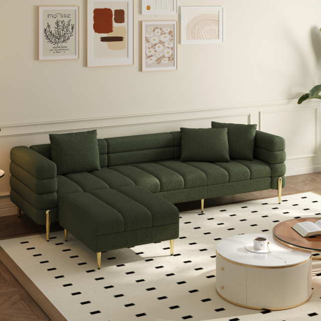2311 mm Boucle Modular 4-Piece L-Shaped Couch with Chaise Modern Green 3-Seater Sofa - image 1