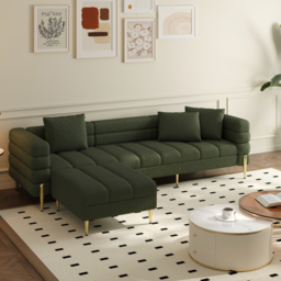 2311 mm Boucle Modular 4-Piece L-Shaped Couch with Chaise Modern Green 3-Seater Sofa - thumbnail 1