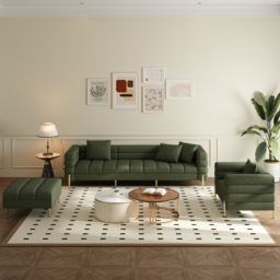 2311 mm Boucle Modular 4-Piece L-Shaped Couch with Chaise Modern Green 3-Seater Sofa - thumbnail 3