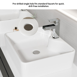"60"" Black Floating Bathroom Vanity Set Cultured Marble Top with Ceramic Vessel Sink" - thumbnail 8