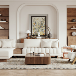 "35"" Walnut Square Coffee Table with Storage Mid-Century Modern Block Living Room Table" - thumbnail 4