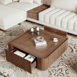 "35"" Walnut Square Coffee Table with Storage Mid-Century Modern Block Living Room Table" - thumbnail 3
