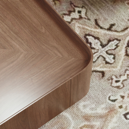 "35"" Walnut Square Coffee Table with Storage Mid-Century Modern Block Living Room Table" - thumbnail 5