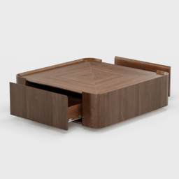 "35"" Walnut Square Coffee Table with Storage Mid-Century Modern Block Living Room Table" - thumbnail 9
