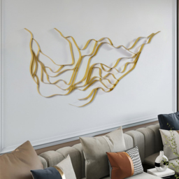 Luxury Abstract Wavy Lines Wall Decor Irregular Metal Wall Art in Gold for Living Room - thumbnail 2