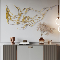 Luxury Abstract Wavy Lines Wall Decor Irregular Metal Wall Art in Gold for Living Room - thumbnail 4