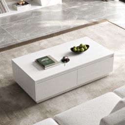 1200mm Mid Century Modern White Coffee Table Rectangular Block Living Room Table with Storage - thumbnail 1