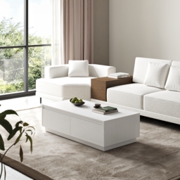 1200mm Mid Century Modern White Coffee Table Rectangular Block Living Room Table with Storage - thumbnail 4