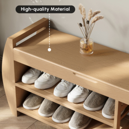 100 cm Solid Wood Natural Shoe Storage Entryway Bench with Shoe Rack - thumbnail 5