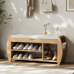 100 cm Solid Wood Natural Shoe Storage Entryway Bench with Shoe Rack - thumbnail 1