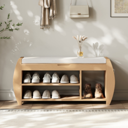 100 cm Solid Wood Natural Shoe Storage Entryway Bench with Shoe Rack - thumbnail 2