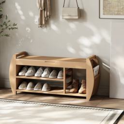 100 cm Solid Wood Natural Shoe Storage Entryway Bench with Shoe Rack - thumbnail 3