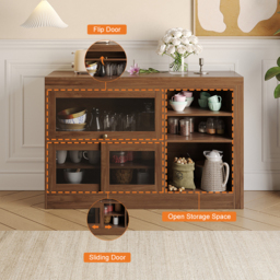 "47"" Walnut Storage Sideboard Cabinet Extendable Wood Buffet Foldable Dining Table" - thumbnail 5
